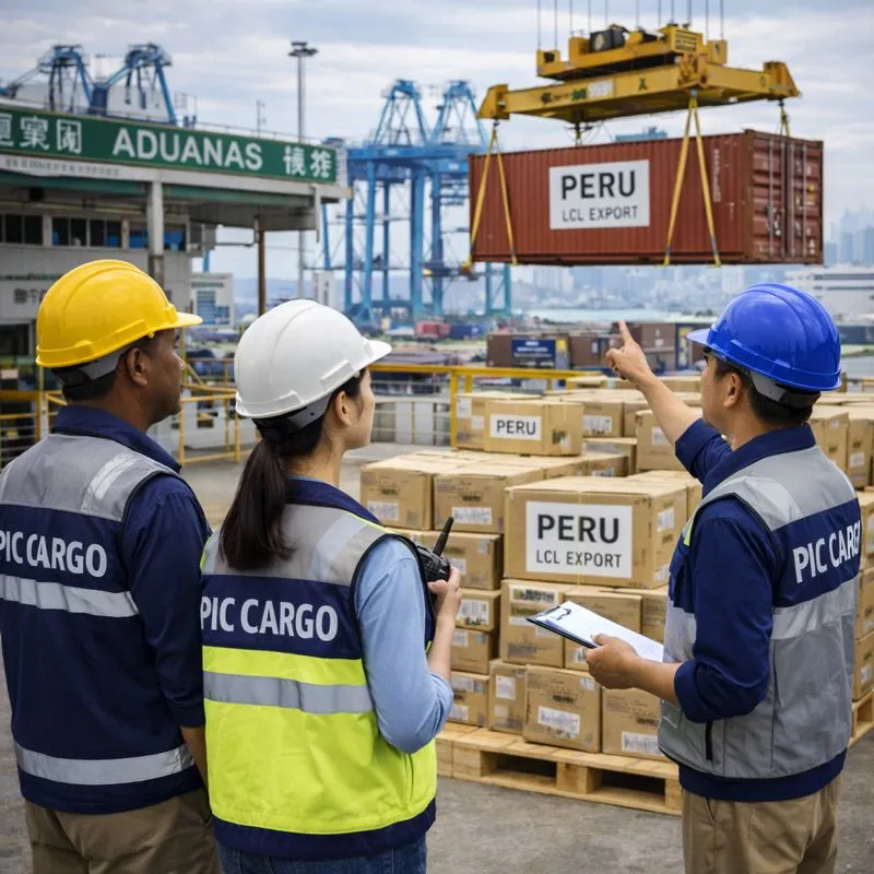 Operación de carga consolidada y control portuario (referencial)