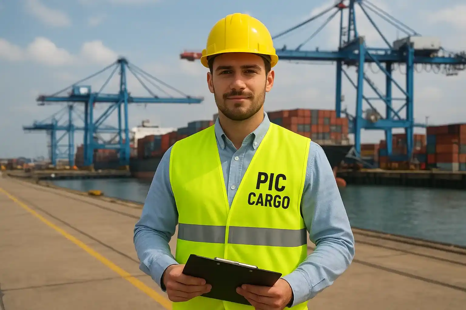 Agente de carga analizando peso y volumen de la carga