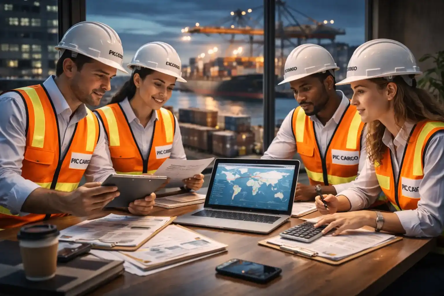 Equipo coordinando logística y aduana