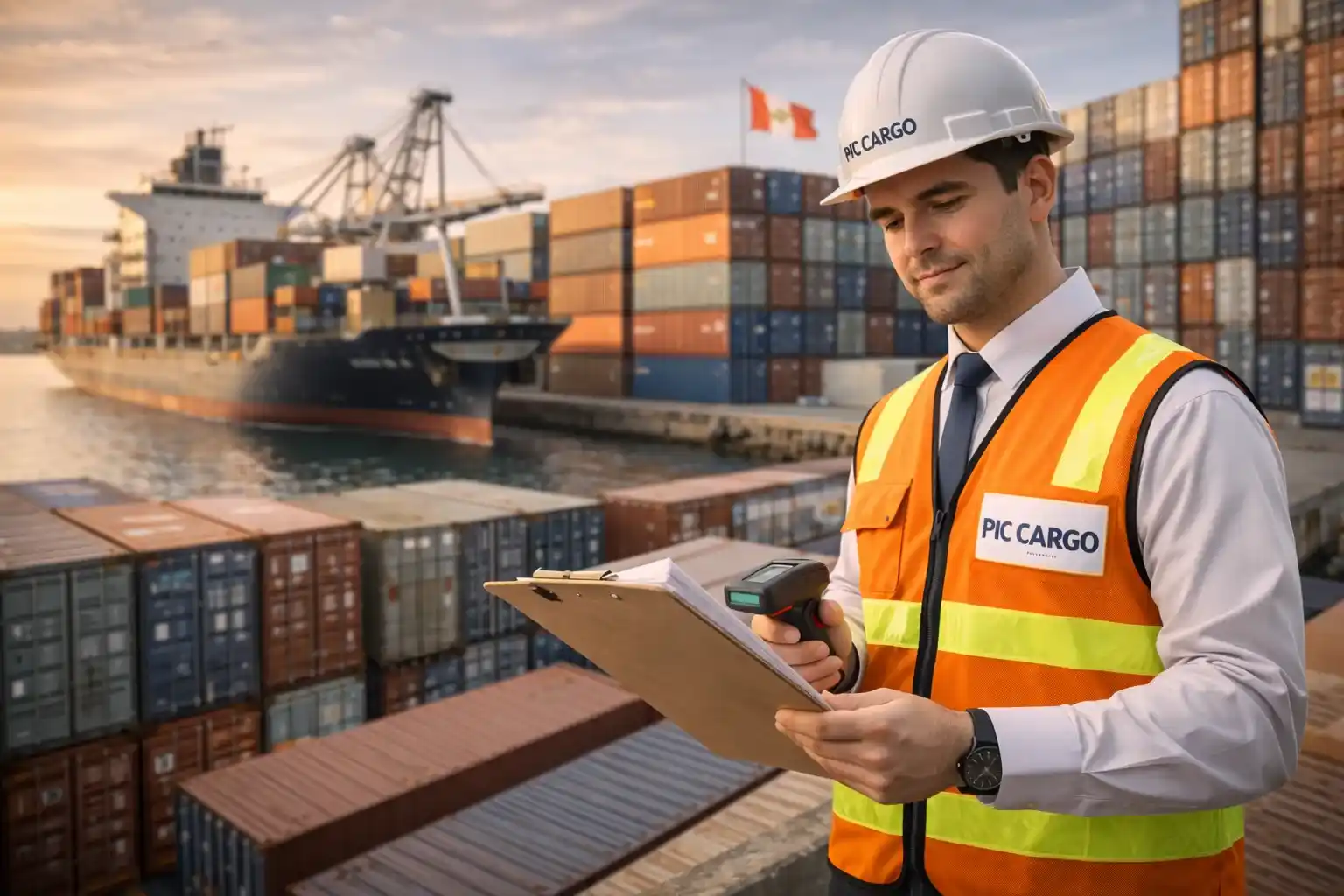 Agente de aduana revisando documentación