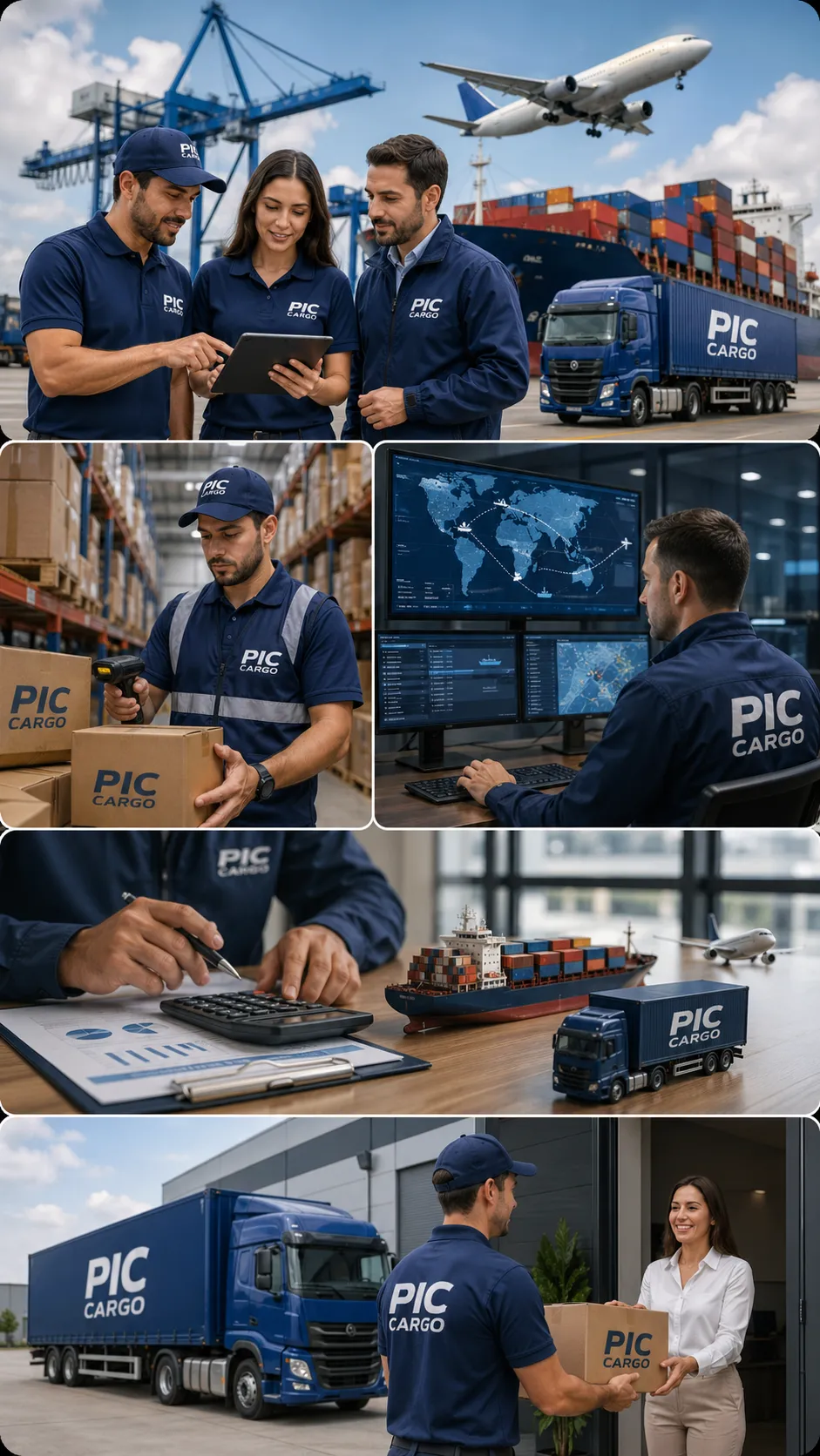 Equipo coordinando importación, carga y aduana